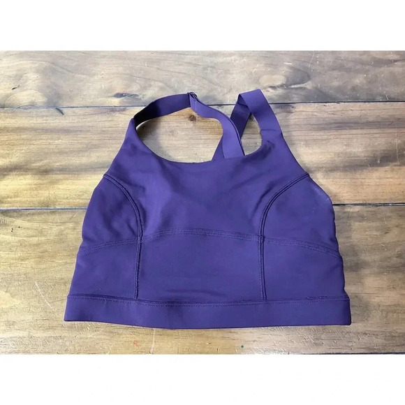 Lululemon Pure Practice Long Line Eggplant Luxtreme Strappy Bra Size 4 - Picture 1 of 7